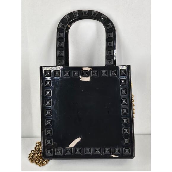 UNIQUE WOMEN'S BLACK JELLY STUDDED TOP HANDLE CROSSBODY MINI BAG PURSE – 5"x5" - Picture 2 of 13